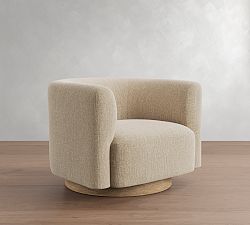 Open Box: Cole Upholstered Swivel Armchair, Polyester Wrapped Cushions - Performance Heathered Basketweave Oatmeal