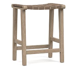 Open Box: Fenton Woven Backless Leather Stool, Counter Height 24.5" - Legacy Taupe, Seadrift Finish