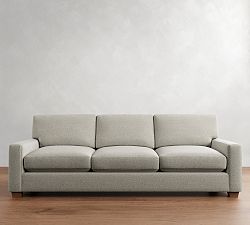 Open Box: PB Comfort Modern Square Arm Grand Sofa, 108", 3-Seater, Memory Foam Cushion Fill - Performance Textured Weave White