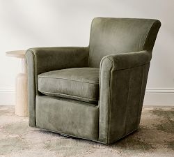 Irving Roll Arm Leather Swivel Chair