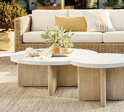 Cayman Concrete &amp; Eucalyptus Round Outdoor Side Table (26")