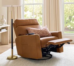 Parker Leather Power Swivel Glider Recliner with Massage &amp; Heat