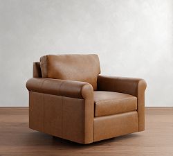 York Roll Arm Leather Swivel Chair