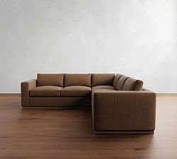 Carmel Wide Arm Leather Wood Base 3-Piece L-Shaped Sectional (113")