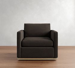 Jake Leather Seadrift Wood Base Swivel Chair