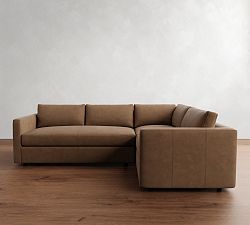 Carmel Slim Arm Leather 3-Piece Sectional (109")
