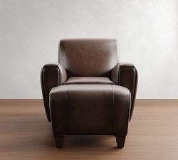 Manhattan Square Arm Leather Chair with Ottoman