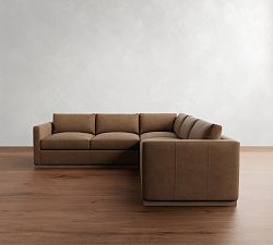 Carmel Slim Arm Leather Wood Base 3-Piece L-Shaped Sectional (110")