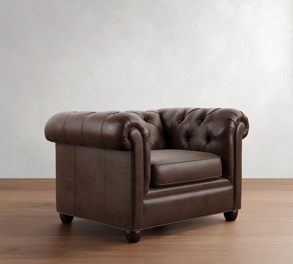 chesterfield armchair leather tufted roll arm