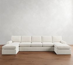 Pearce Square Arm Slipcovered Double Chaise Sectional (126"&ndash;176")
