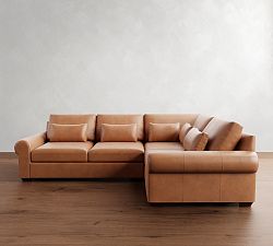 Big Sur Roll Arm Deep Seat Leather 3-Piece Sectional (122")