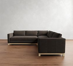 Jake Leather Seadrift Wood Base 3-Piece L-Shaped Sectional (108"-111")
