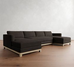 Jake Leather Seadrift Wood Base Double Chaise Sectional (145"&ndash;164")