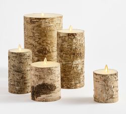 Flameless Birch Pillar Candles