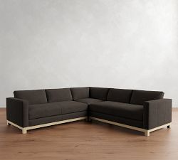 Jake Leather Seadrift Wood Base 3-Piece L-Shaped Sectional (108"-111")