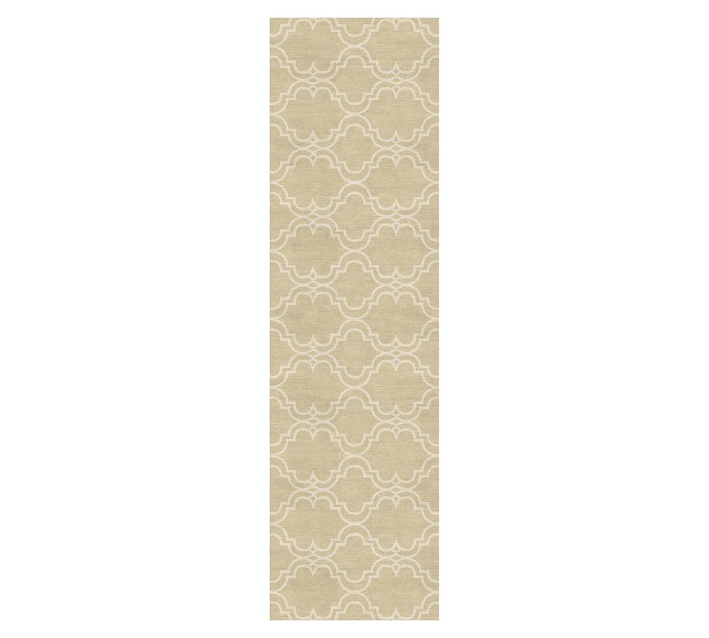 Custom Scroll Tile Hand-Tufted Wool Rug, Ivory, 2.5' x 9'