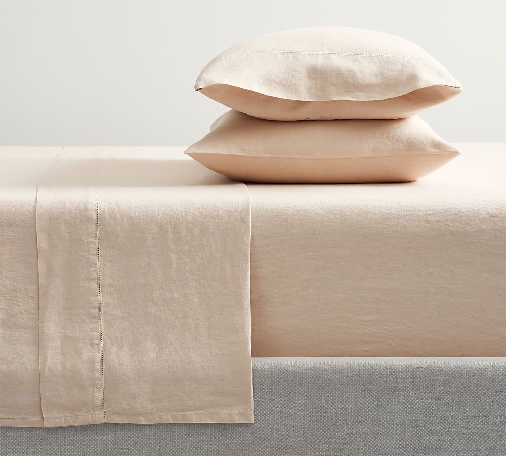 Belgian Flax Linen Hemstitch Sheet Set (Rosewater, King)