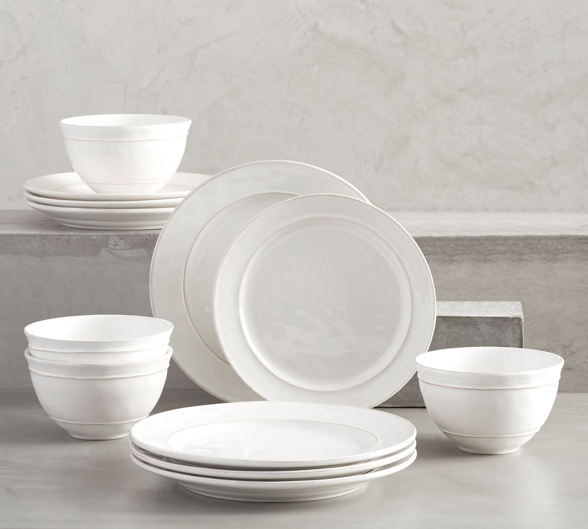 Cambria Handcrafted Stoneware Dinnerware Sets - 10 3/4" Dinner Plate with Cereal Bowl - Stone