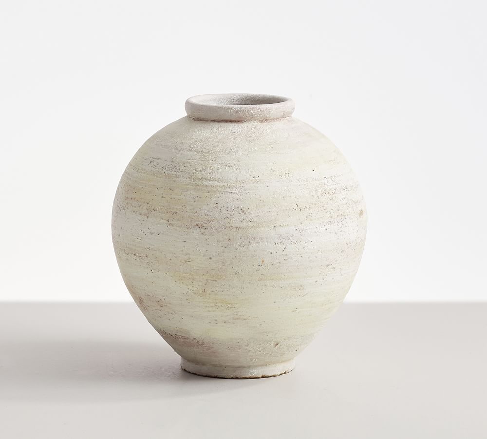 Artisan Handcrafted Terracotta Vases - Round, White