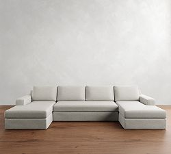 Big Sur Square Arm Slipcovered Double Chaise Sectional (146"&ndash;198")