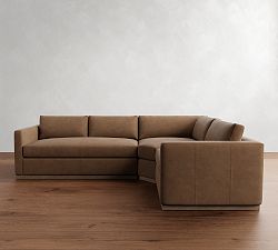Carmel Slim Arm Leather Wood Base 3-Piece Wedge Sectional (120")