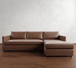 Pacifica Slim Arm Leather Chaise Sectional (100")