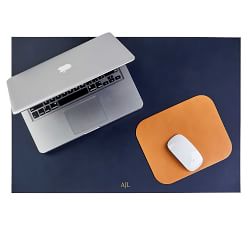 Leather Blotter And Mouse Pad Set, Tan/Navy