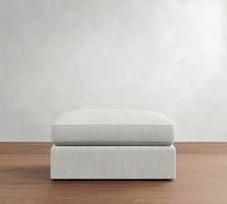 Open Box: Westwood Square Arm Upholstered Ottoman, Down Blend Wrapped Cushions - Performance Basketweave Indigo