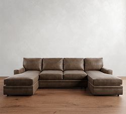 Pearce Square Arm Leather Double Chaise Sectional (130")