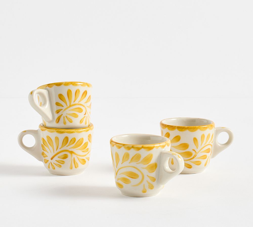 Puebla Porcelain Espresso Cups - Set of 4 - Set of 4 - Yellow/White