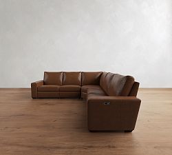 Big Sur Square Arm Leather Power Reclining L Shaped Sectional (121")