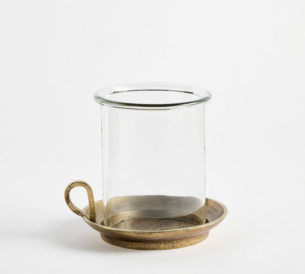 Pottery Barn Chamberstick Hurricane Candle Holder - Brass, Small