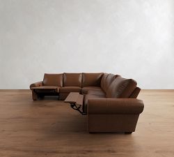 Big Sur Roll Arm Leather Power Reclining L Shaped Sectional (122")