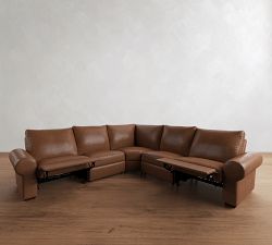 Big Sur Roll Arm Leather Power Reclining L Shaped Sectional (122")