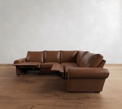 Big Sur Roll Arm Leather Reversible Power Reclining Sectional (122")