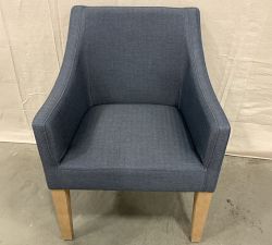 Open Box: Classic Slope Arm Upholstered Dining Armchair - Sunbrella® Performance Boss Herringbone Indigo, Seadrift Legs
