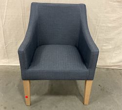 Open Box: Classic Slope Arm Upholstered Dining Armchair - Sunbrella® Performance Boss Herringbone Indigo, Seadrift Legs