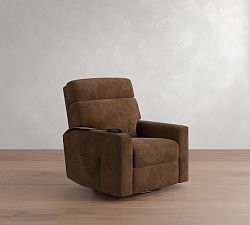 Open Box: Parker Square Arm Leather Power Swivel Glider Recliner with Heat and Massage, Down Blend Wrapped Cushions - Gravel Chocolate