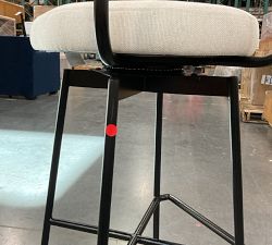 Open Box: Maison Upholstered Swivel Bar Stool, Bar Height - Performance Heathered Basketweave Alabaster White, Antique Bronze Legs