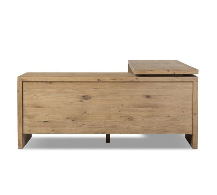 A standalone wooden storage bench with a lift-up top in a light oak finish.