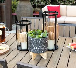 Terrazzo Planters on Wooden Stand, Dark Gray