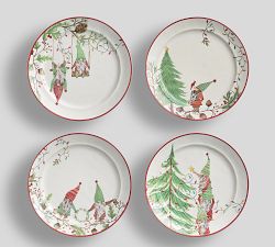 Forest Gnome Yuletide Stoneware Salad Plates - Set of 4