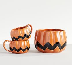 Peanuts™ Pumpkin Shaped Stoneware Serving Bowl &amp; Mugs