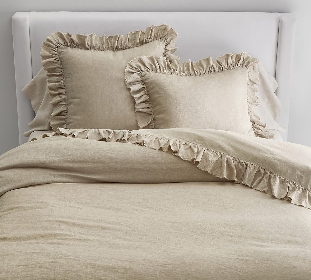 Belgian Flax Linen Fringe Ruffle Duvet Cover