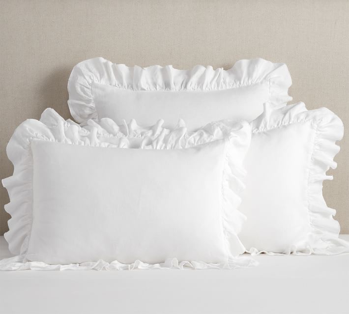 100% Linen Pillowcase With Ruffles - Natural Flax, Hypoallergenic, 20x36 Inch