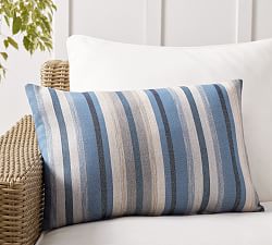 Open Box: Sunbrella® Joel Striped Outdoor Lumbar Pillow, 16" x 24" -  Blue Multi