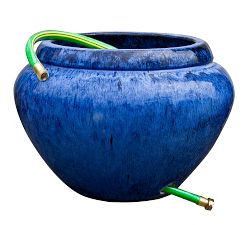 Terra Cotta Garden Hose Pot - Blue