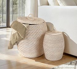 Bruno White Rattan Baskets With Lids, Set of 2
