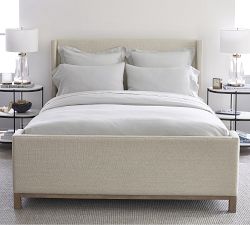 Jake Upholstered Platform Sleigh Bed with Wood Base