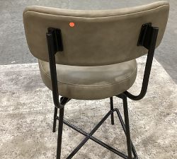 Open Box: Maison Leather Counter Height Swivel Stool, 25" - Legacy Taupe, Bronze Legs